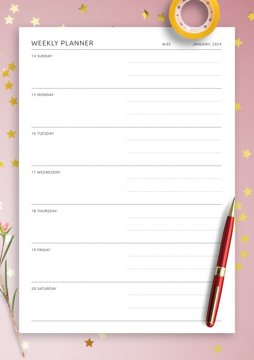 Week at a Glance Organizer